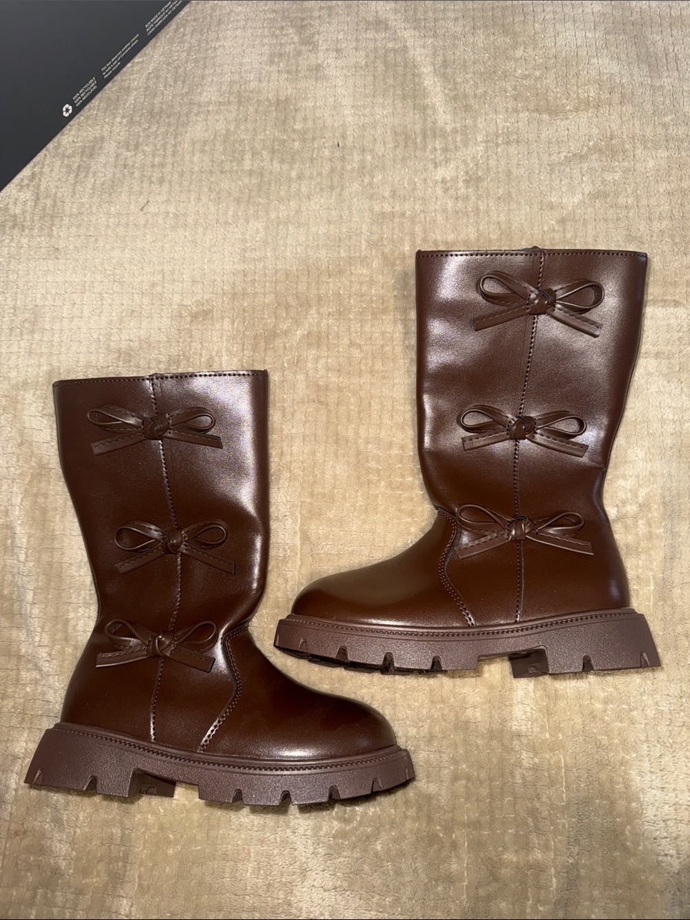 Kids Brown Bow-Accent Mid-Calf Boots